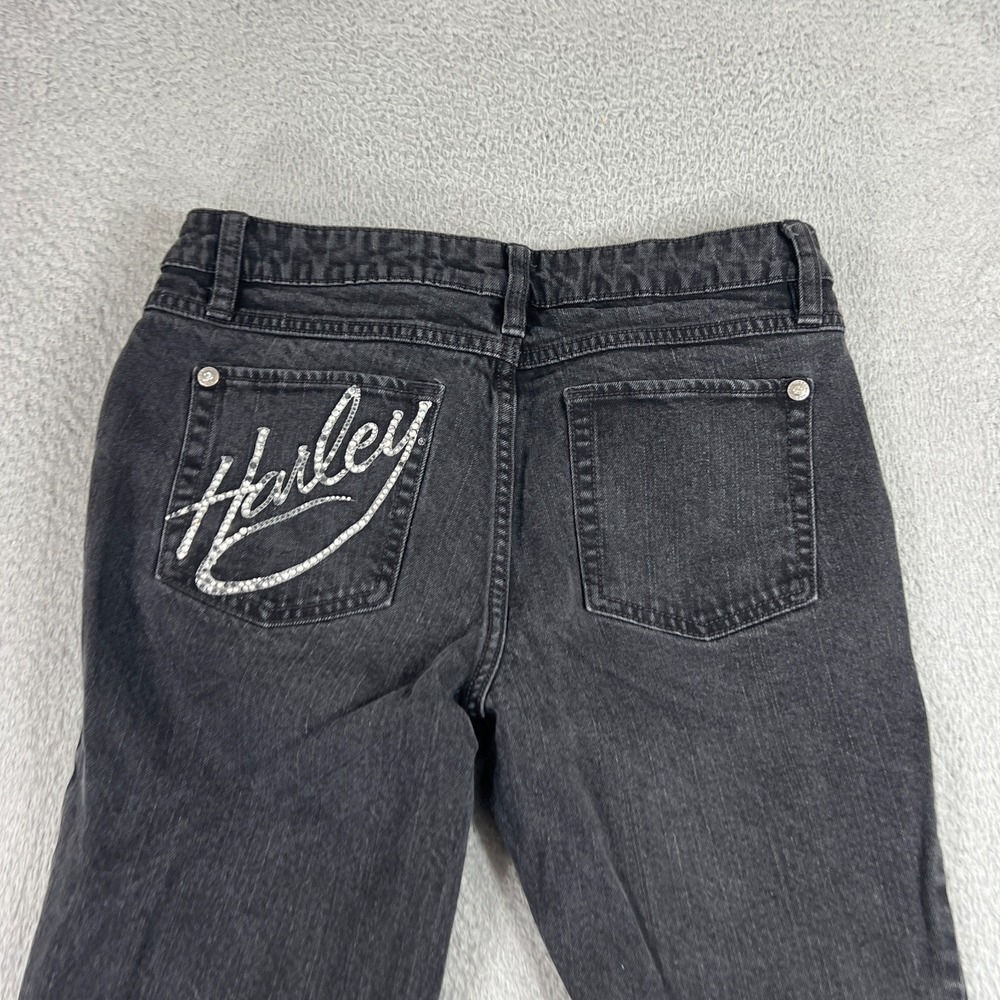 Y2K Harley Davidson Jeans Womens 31"x30 Black Bootcut Stretch Crystal Script - Picture 10 of 12